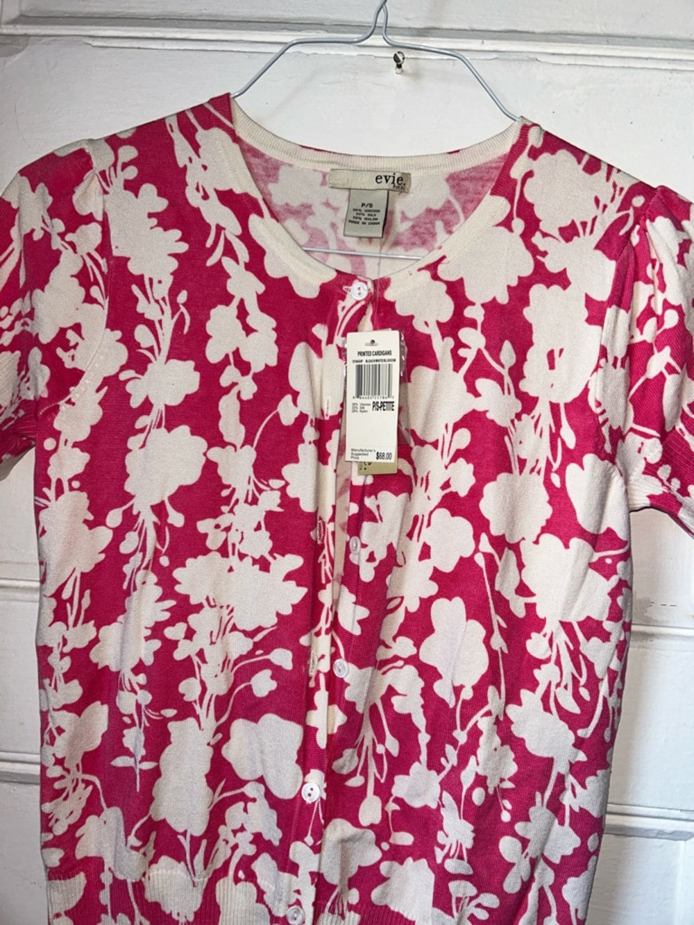 EVIE Pink and Cream Floral Crewneck Cardigan